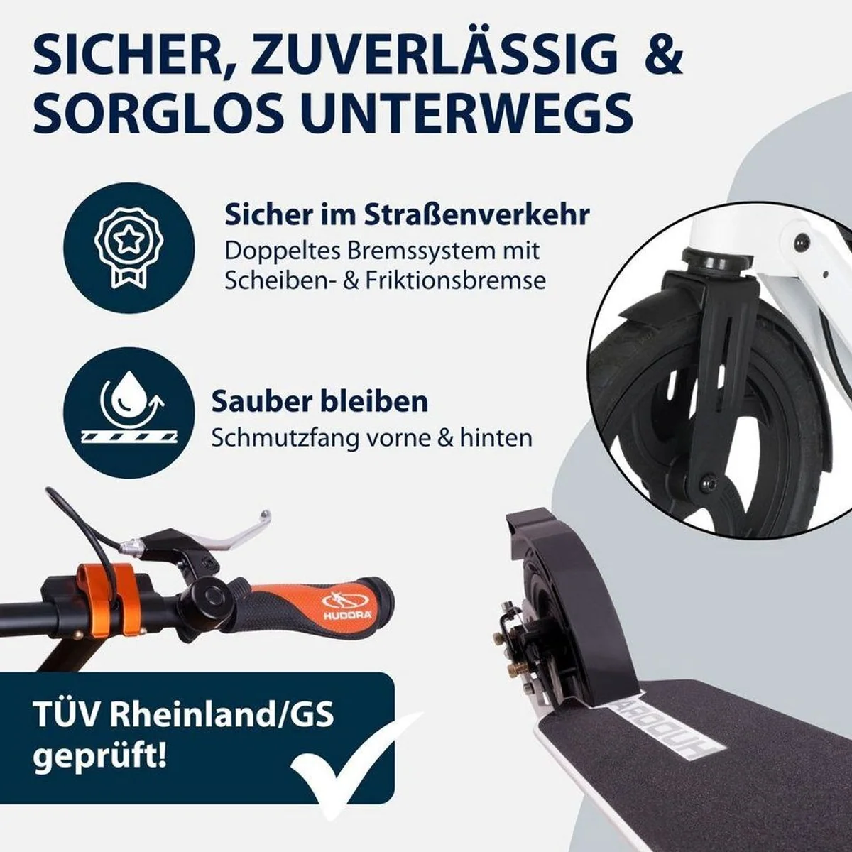 Hudora BigWheel Air 230 Dual Brake Scooter, 230 mm Luftreifen, höhenverstellbar, faltbar 5
