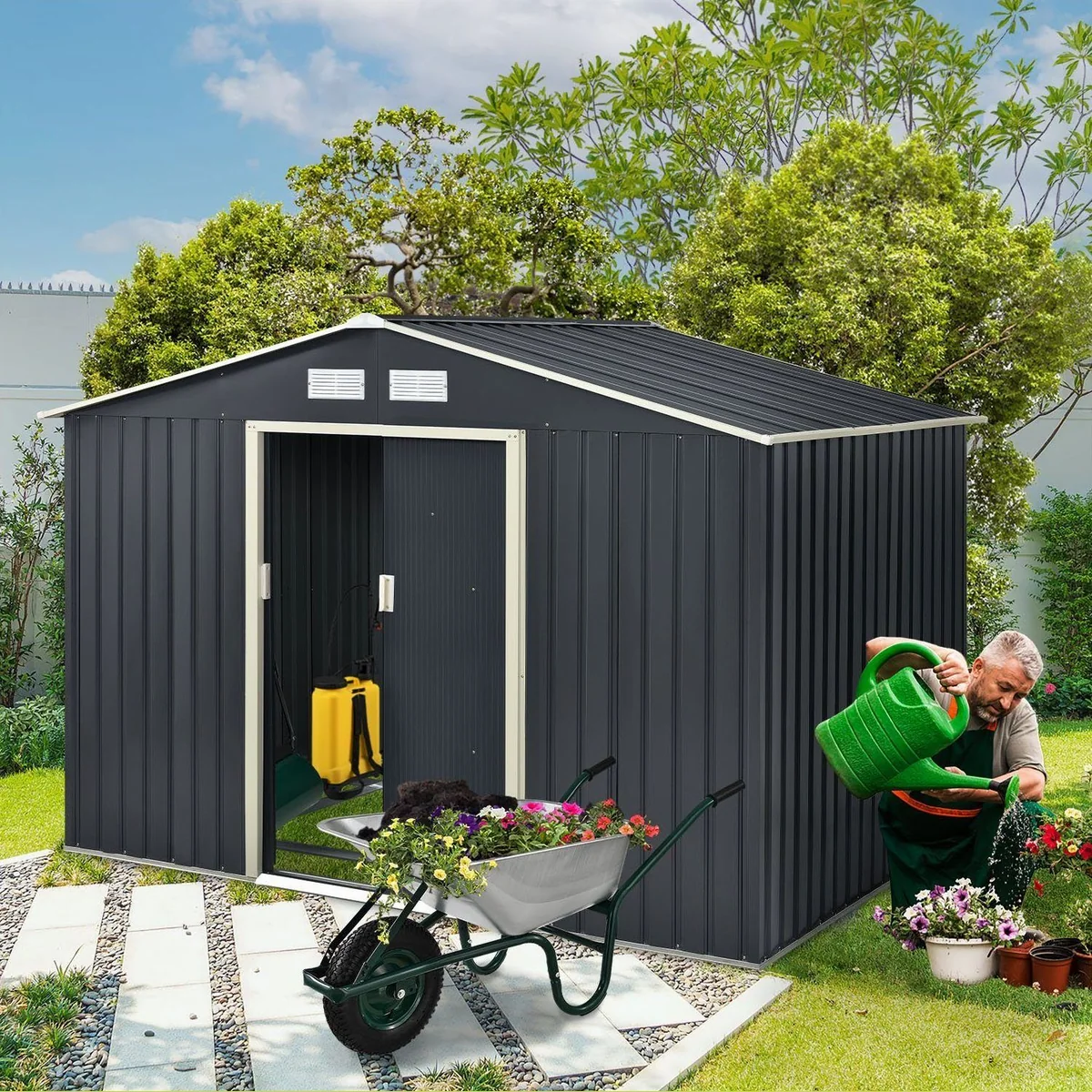 Juskys Gartenhaus XL, 277x191 cm, Satteldach, Schiebetür, 9 m³ 2
