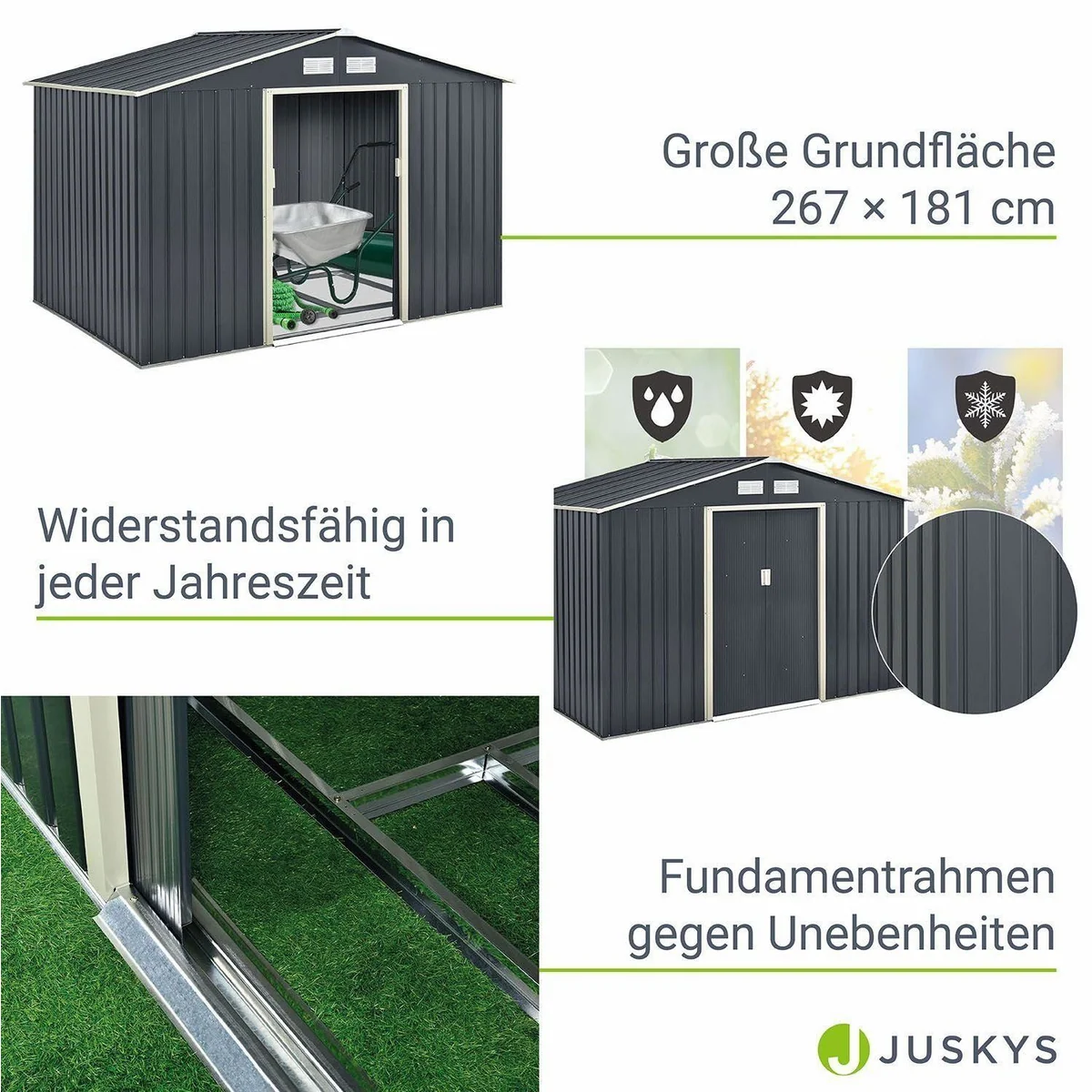 Juskys Gartenhaus XL, 277x191 cm, Satteldach, Schiebetür, 9 m³ 4