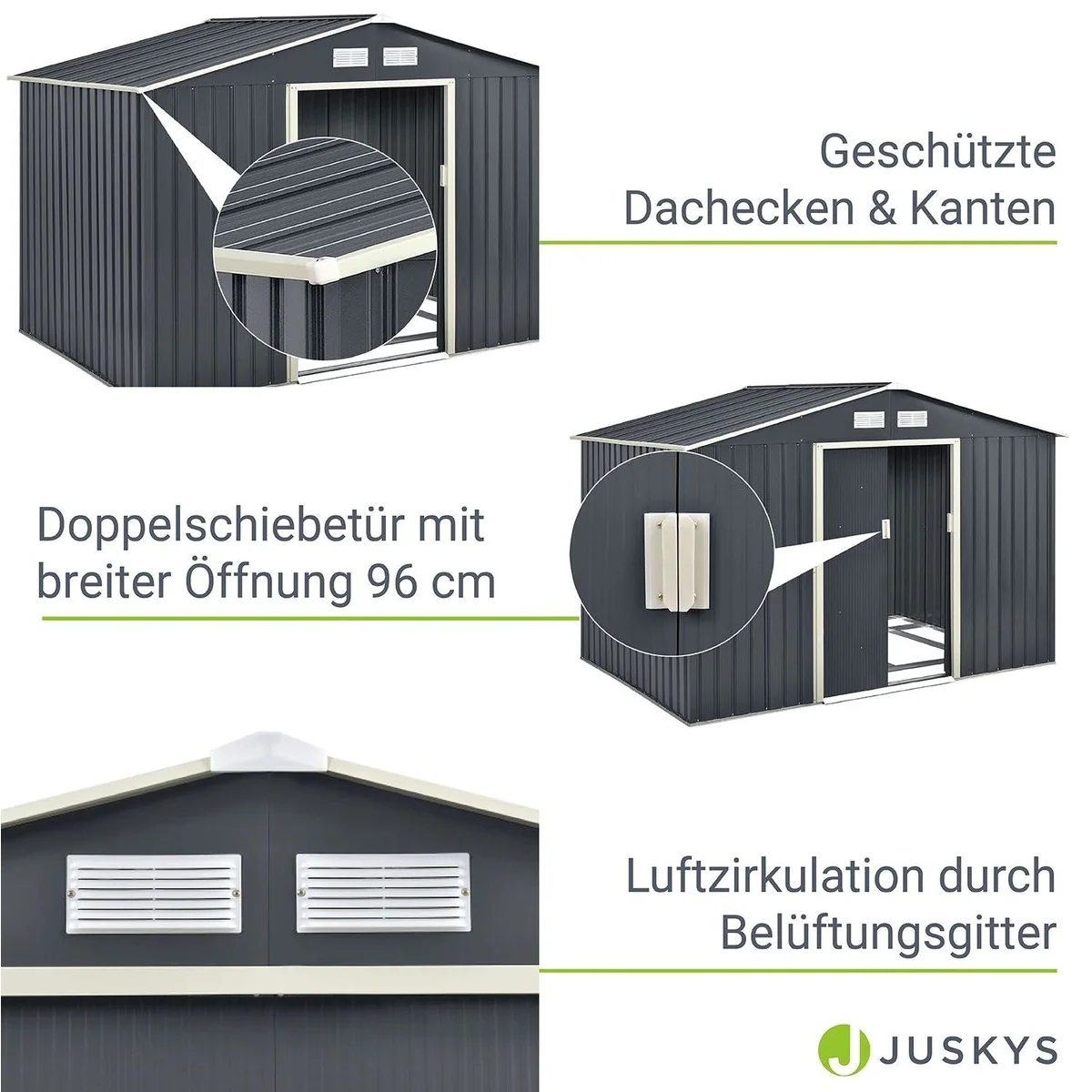 Juskys Gartenhaus XL, 277x191 cm, Satteldach, Schiebetür, 9 m³ 5