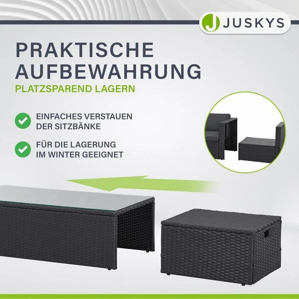 Juskys Gartenlounge-Set Salou, 6-tlg, für 6 Personen, wetterfest, Polyrattan, pulverbeschichteter Stahl 5