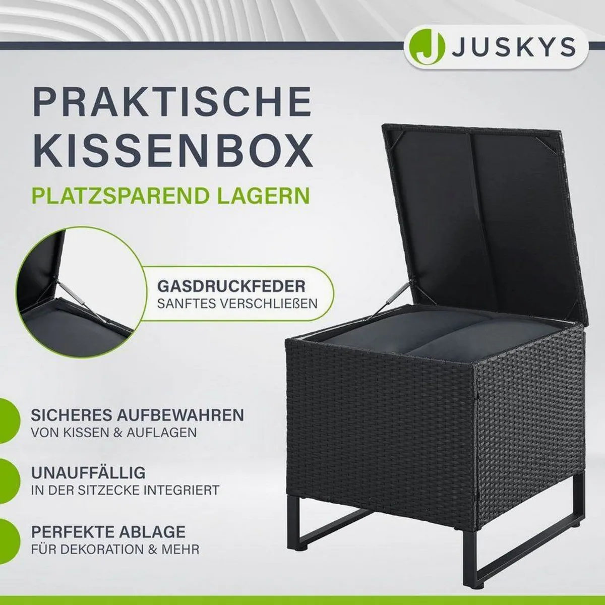 Juskys Santorini Gartenlounge-Set, 4-tlg., wetterfest, modular, inkl. Auflagenbox 5