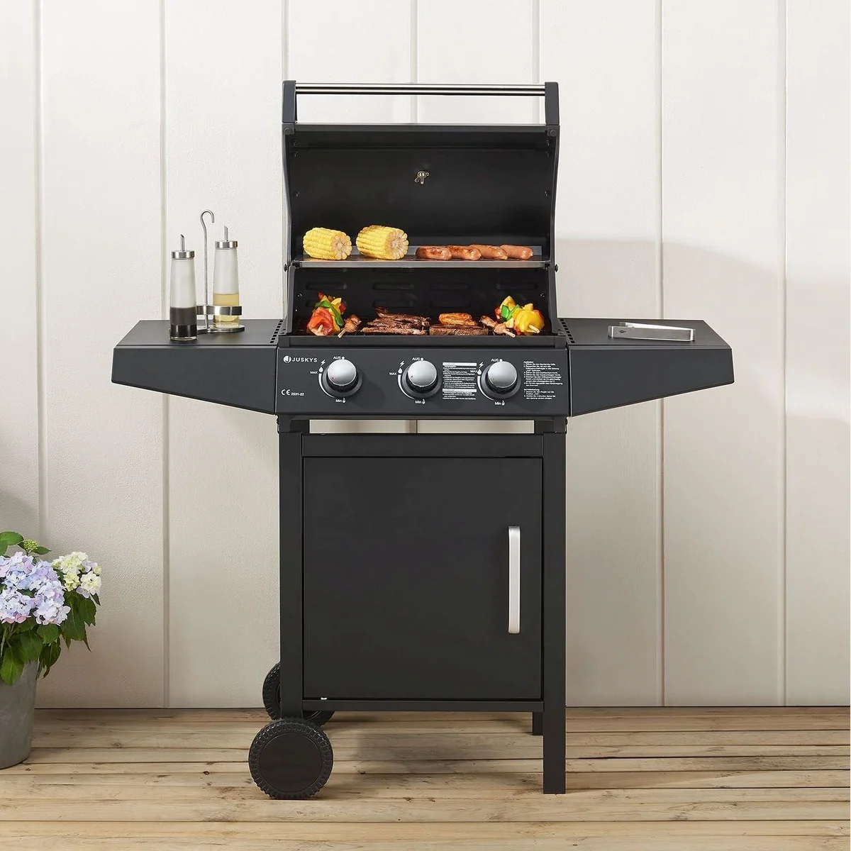 Juskys Gasgrill Louisiana, 3 Brenner, 8,1 kW, emaillierter Grillrost 2