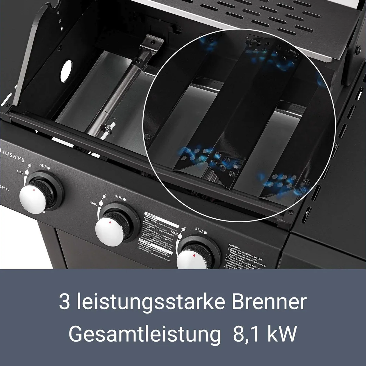 Juskys Gasgrill Louisiana, 3 Brenner, 8,1 kW, emaillierter Grillrost 3