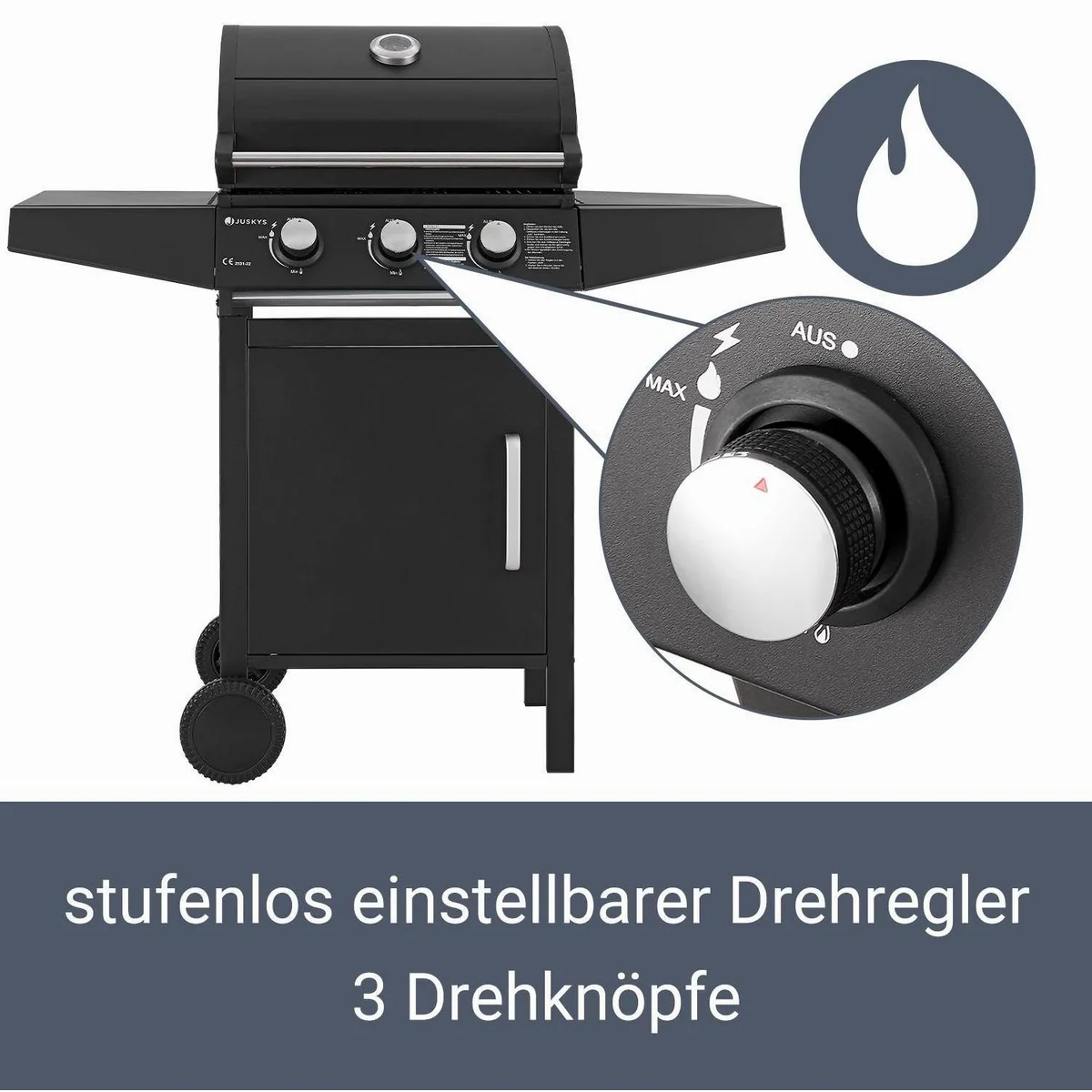 Juskys Gasgrill Louisiana, 3 Brenner, 8,1 kW, emaillierter Grillrost 4