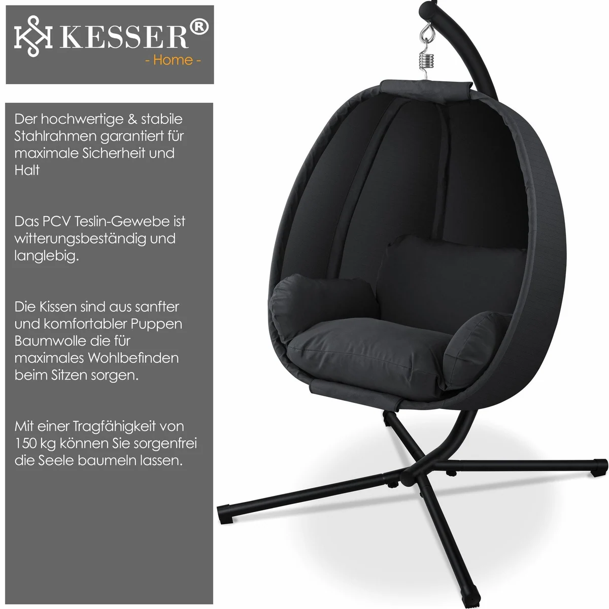 KESSER Hängesessel Luxe, stabiler Stahlrahmen, witterungsbeständige Polsterung — max. 150 kg 2