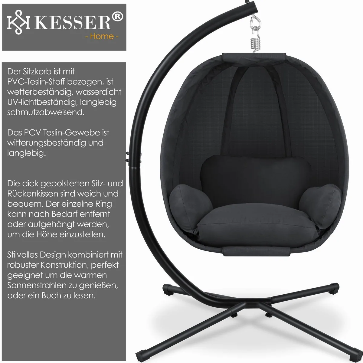 KESSER Hängesessel Luxe, stabiler Stahlrahmen, witterungsbeständige Polsterung — max. 150 kg 4