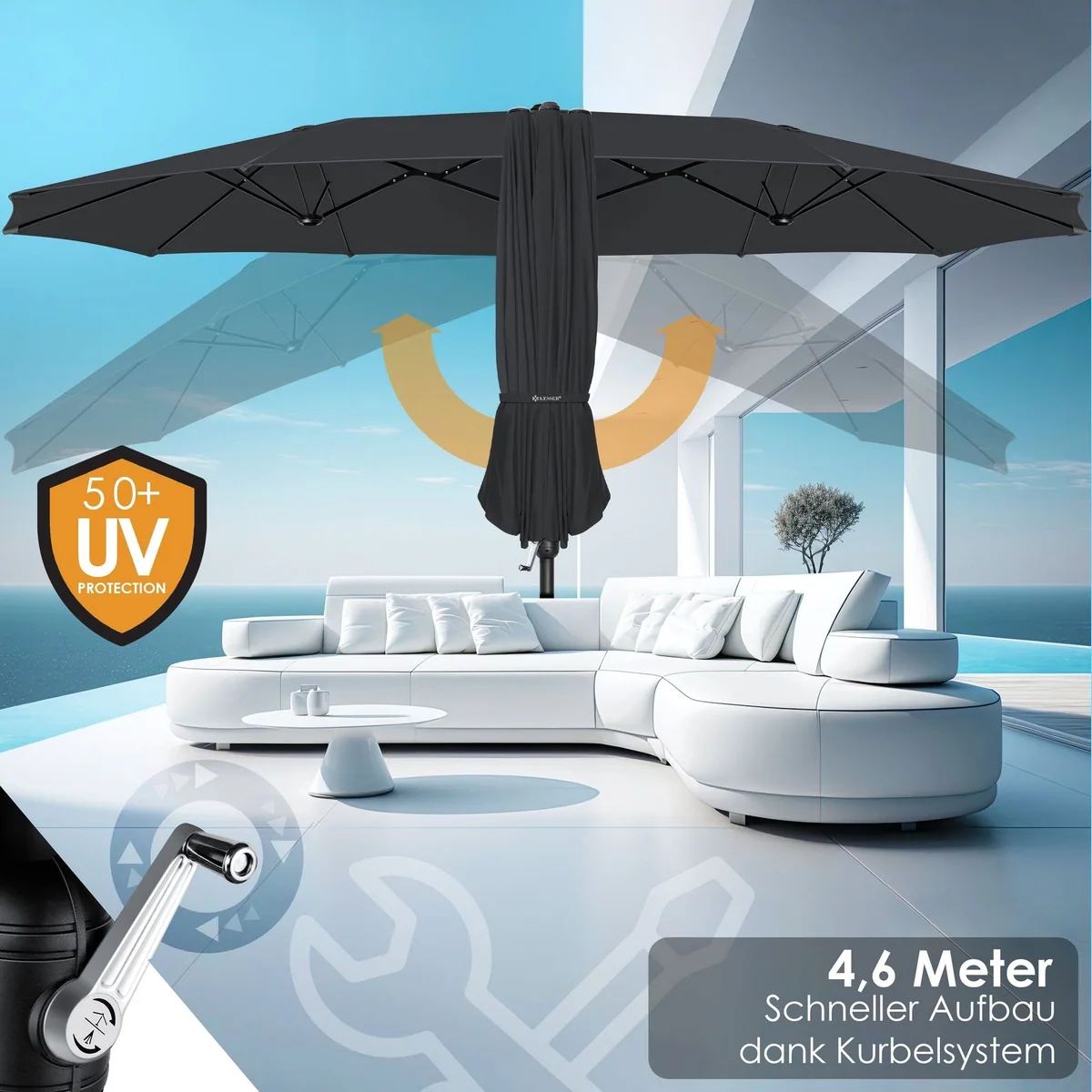 KESSER Doppelsonnenschirm, 2-teilige Schirmstange, UV-beständig, 270 cm Breite 4