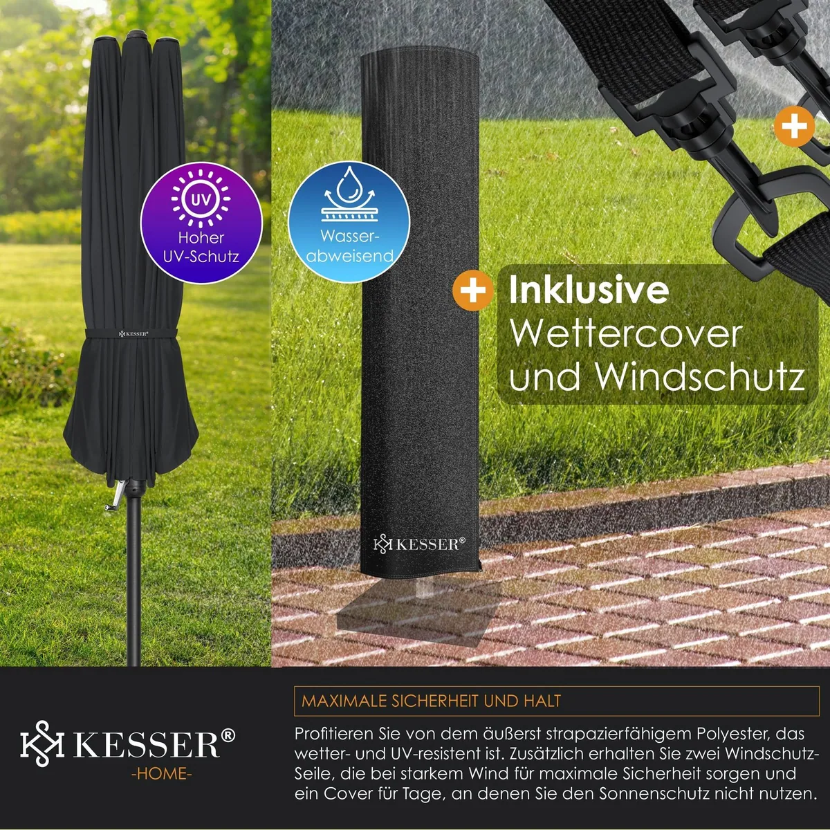 KESSER Doppelsonnenschirm, 2-teilige Schirmstange, UV-beständig, 270 cm Breite 5