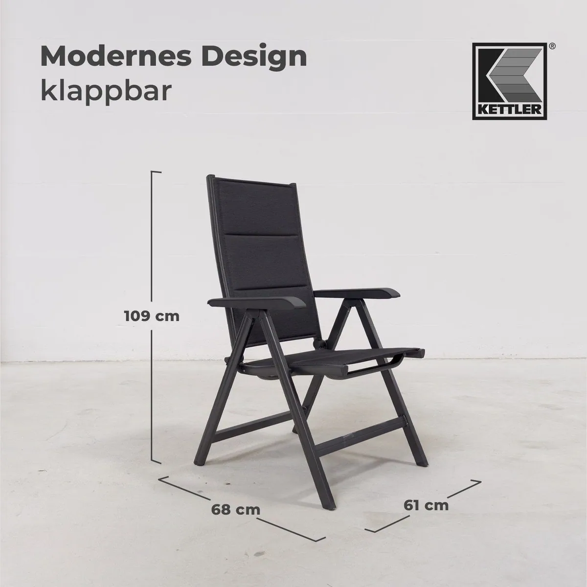 KETTLER Basic Plus Klappsessel, wetterfest, verstellbare Lehne, modernes Design 3