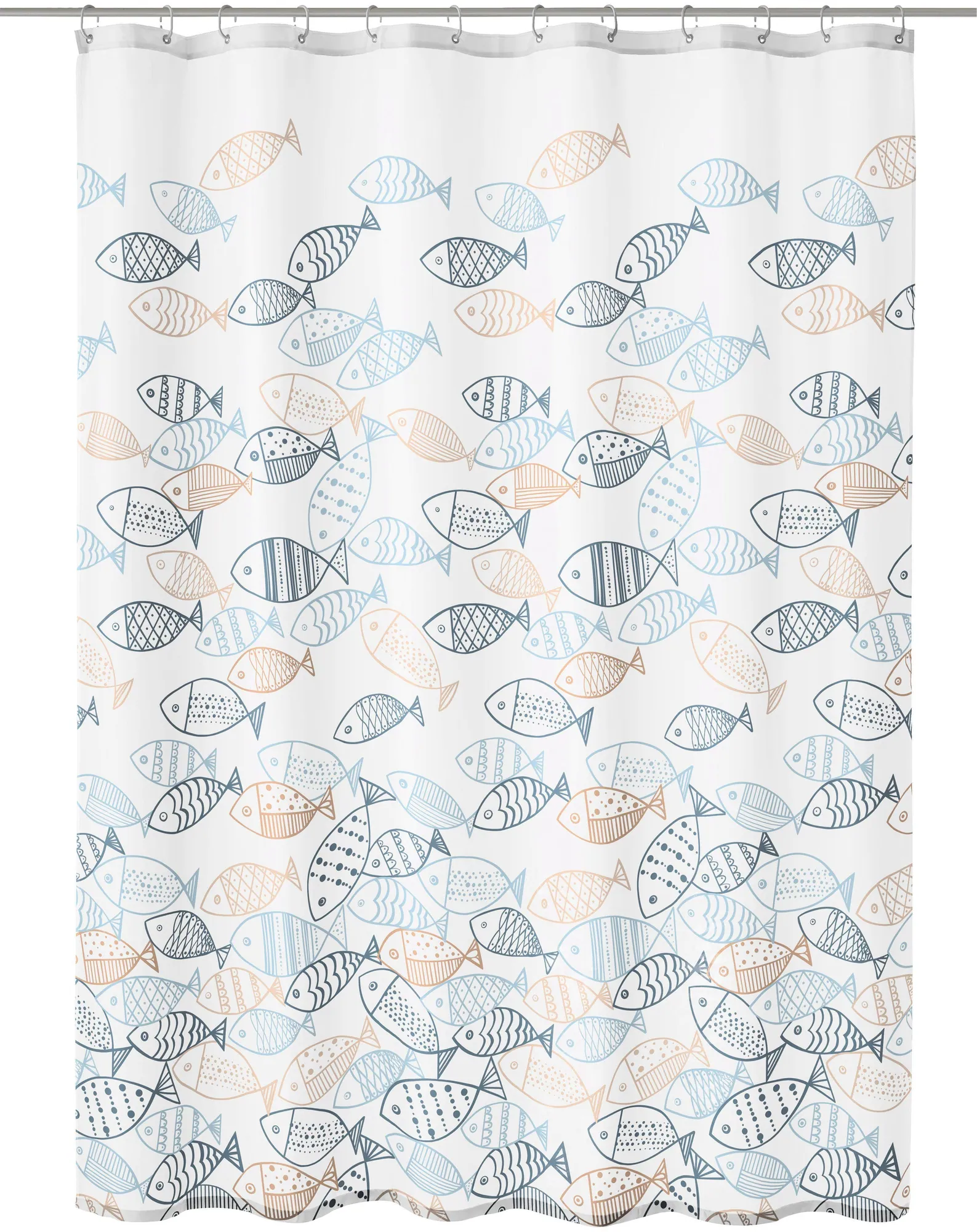 Kleine Wolke Duschvorhang Sardinas, fröhliches Fischdesign, pflegeleicht, 180 cm breit