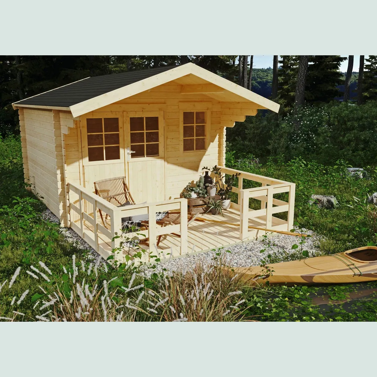 KONIFERA Kallenberg 2 Gartenhaus, 340x443 cm, mit Terrasse und Vordach 2