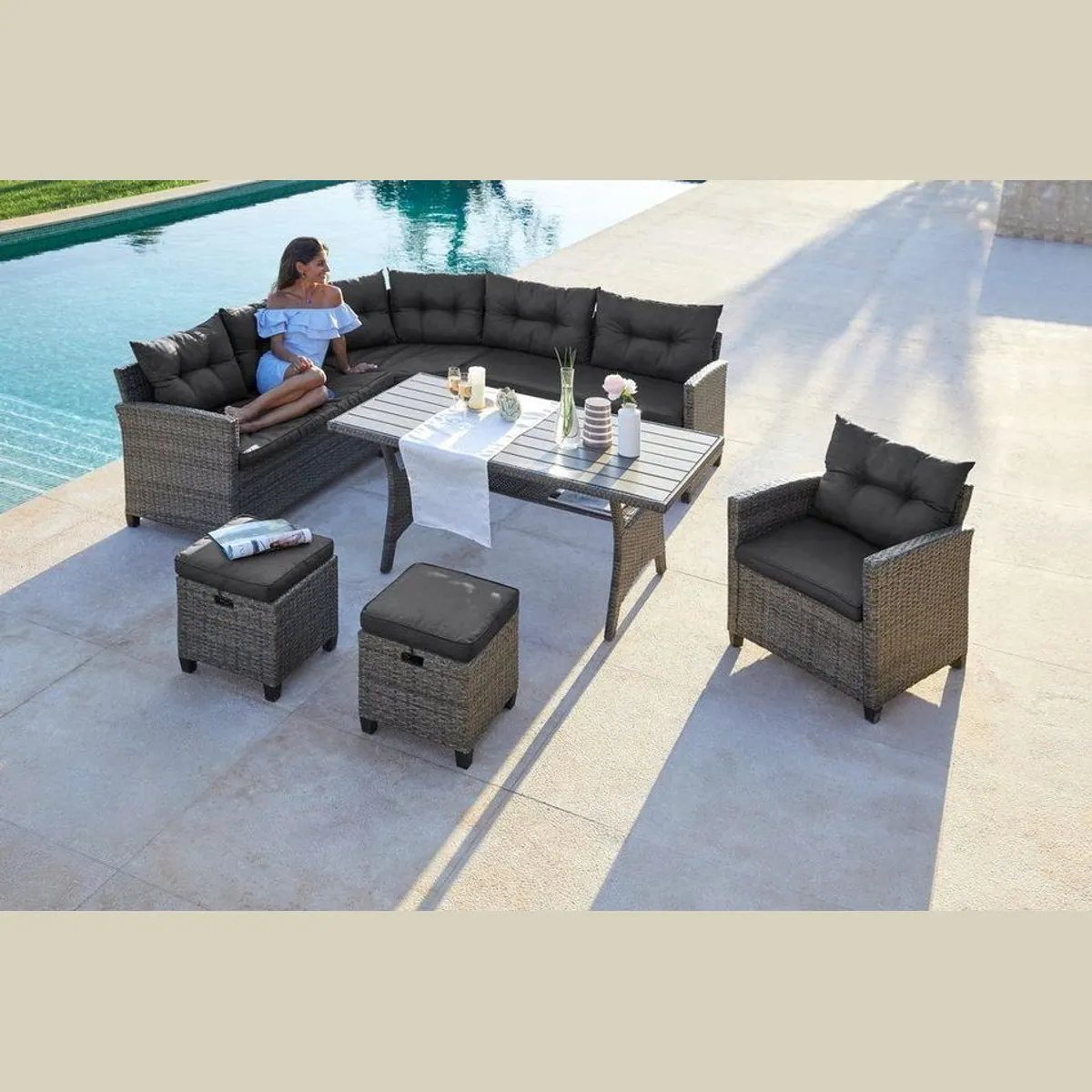 KONIFERA Keros Premium Gartenlounge-Set, Platz für 8 Personen, inkl. Hocker und Tisch 2