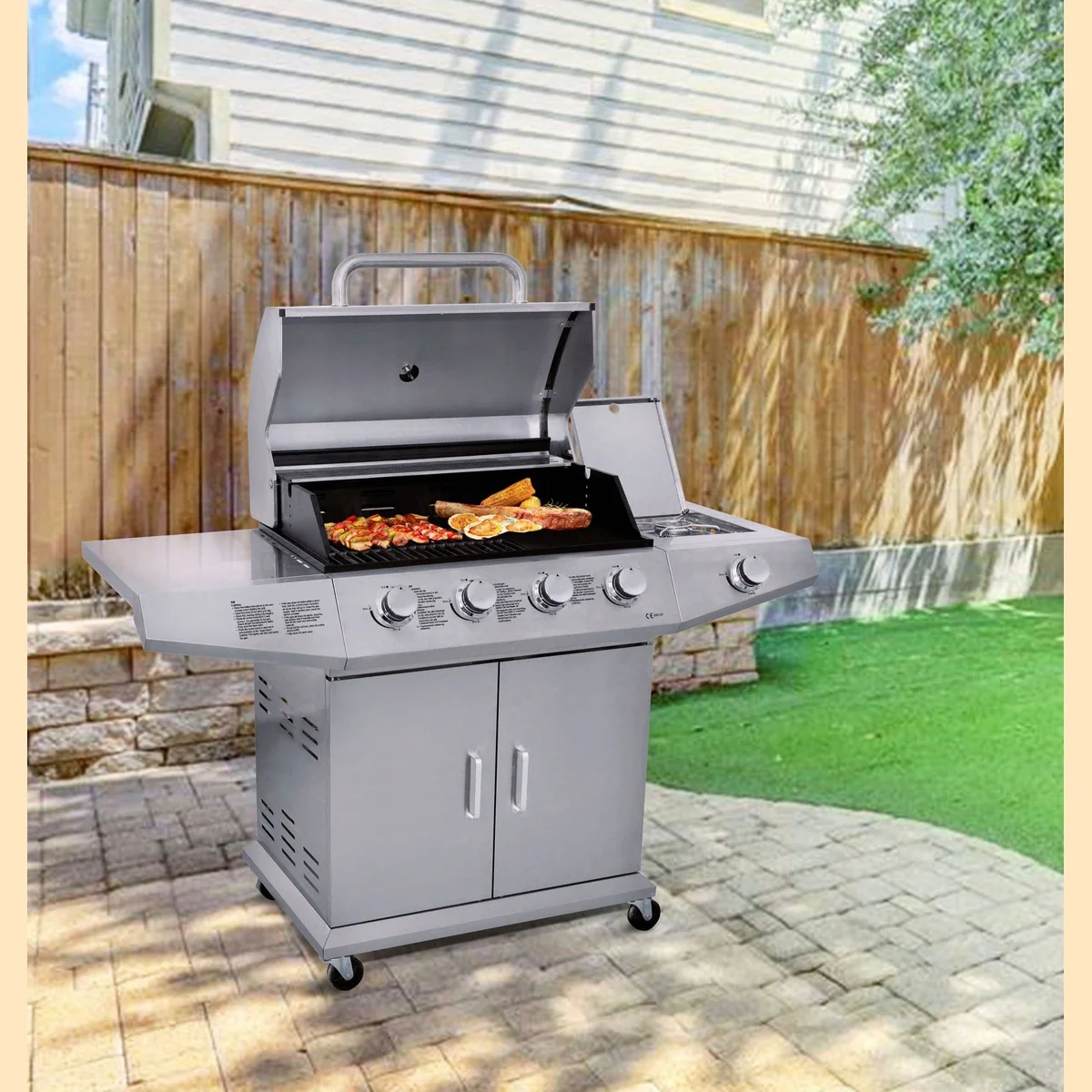 KONIFERA Richmond Gasgrill, 4 Brenner, inklusive Drehspieß und Schutzhülle — 15 kW Gesamtwärme, Edelstahl 2