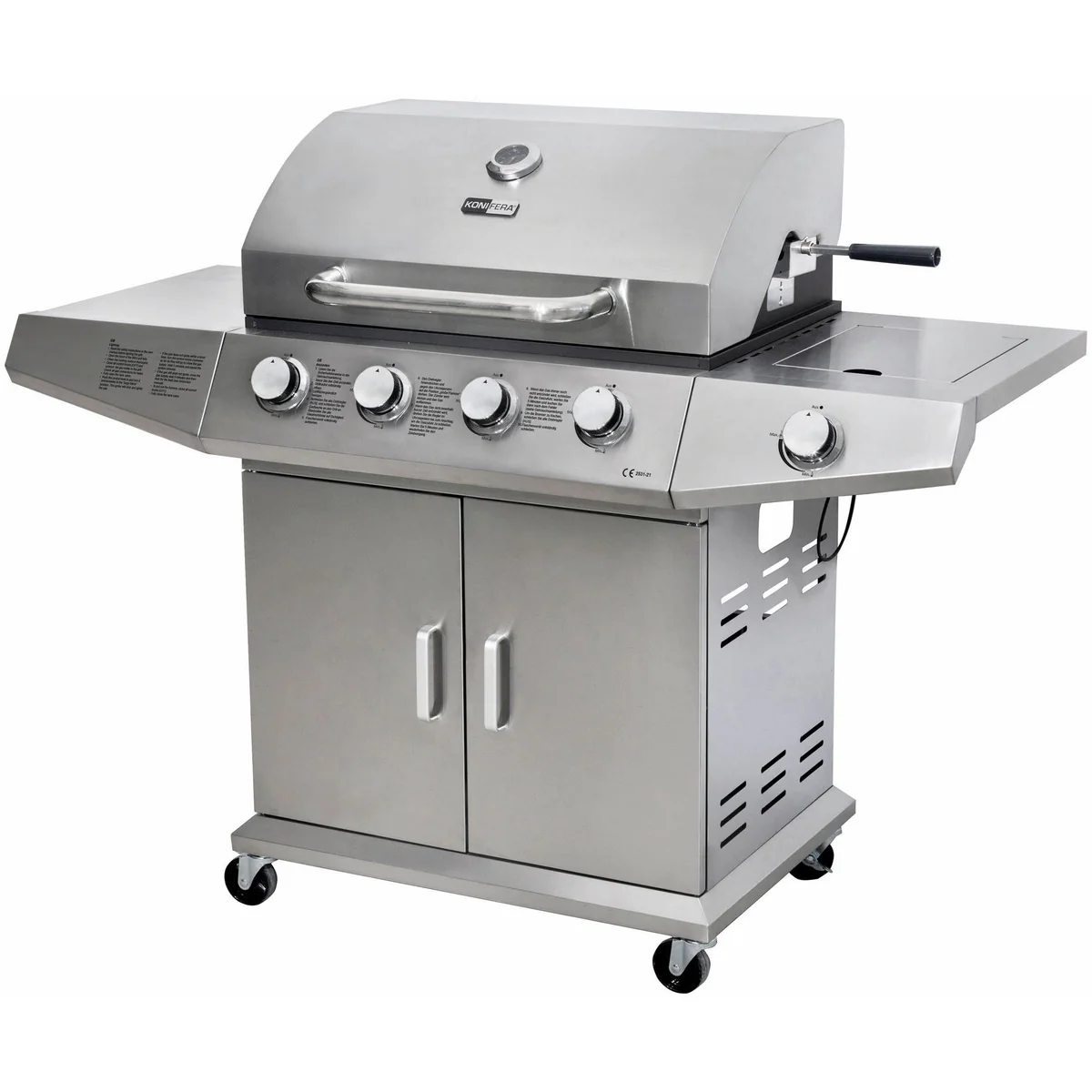 KONIFERA Richmond Gasgrill, 4 Brenner, inklusive Drehspieß und Schutzhülle — 15 kW Gesamtwärme, Edelstahl 3