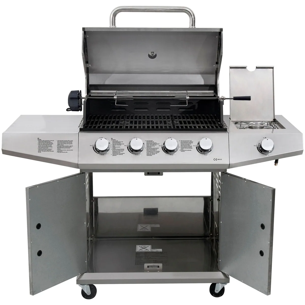 KONIFERA Richmond Gasgrill, 4 Brenner, inklusive Drehspieß und Schutzhülle — 15 kW Gesamtwärme, Edelstahl 5