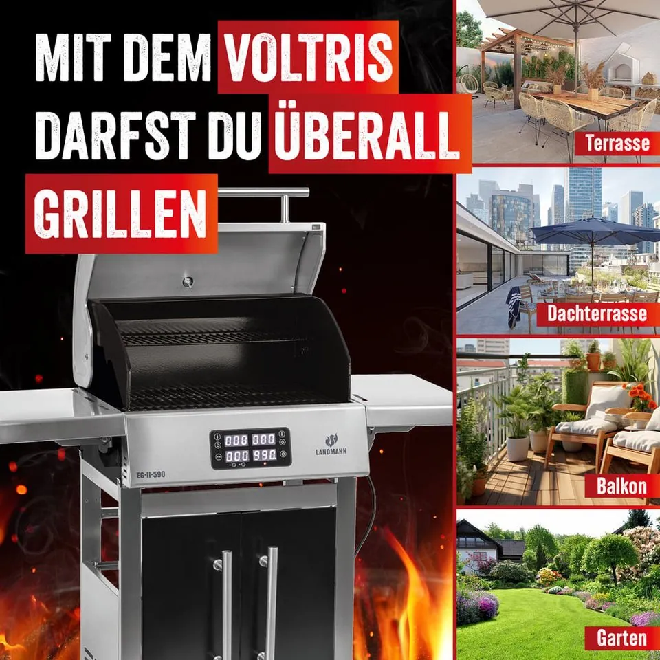 LANDMANN VOLTRIS Elektro-Grillwagen, präzise Temperaturregelung, 2 Fleischthermometer, Deckelthermometer 2