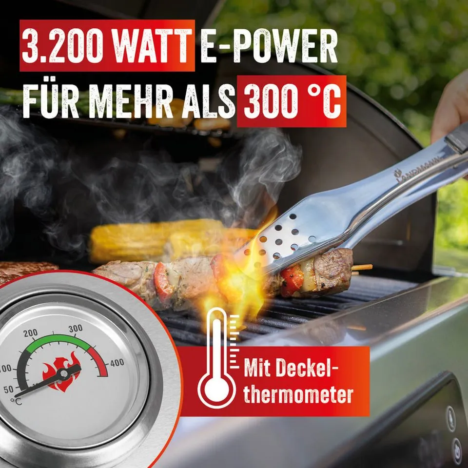 LANDMANN VOLTRIS Elektro-Grillwagen, präzise Temperaturregelung, 2 Fleischthermometer, Deckelthermometer 3