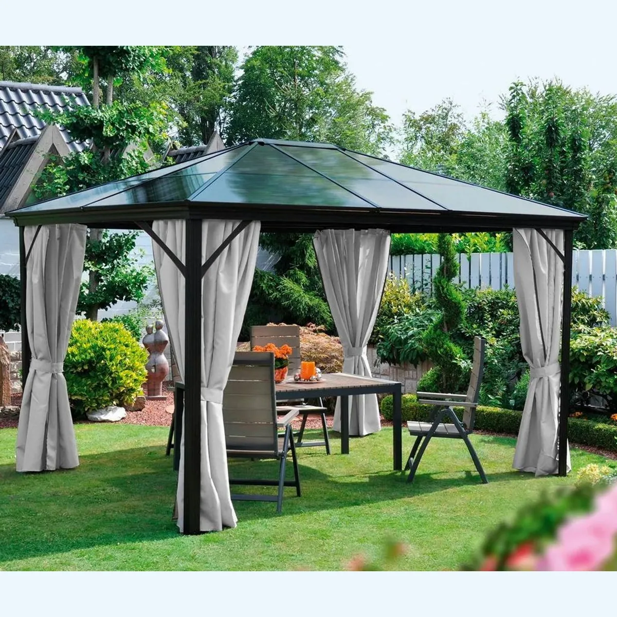 LECO Profi Pavillon 3x3,65 m, wasserdichtes Dach, 4 seitliche Polyesterwände