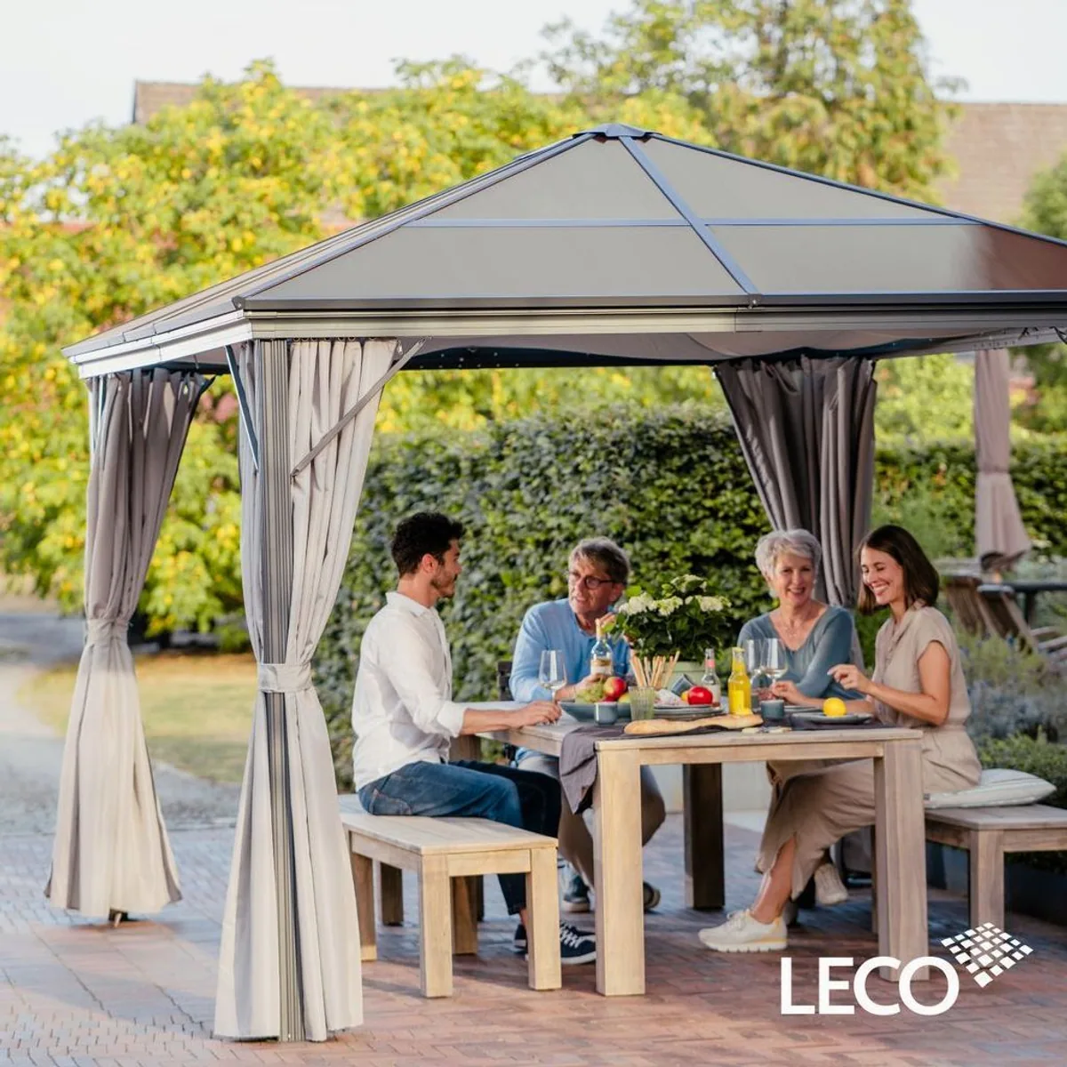 LECO Profi Pavillon 3x3,65 m, wasserdichtes Dach, 4 seitliche Polyesterwände 2