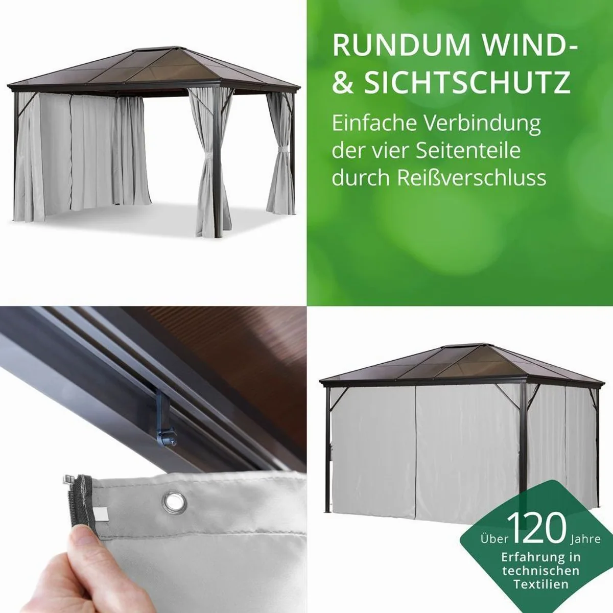 LECO Profi Pavillon 3x3,65 m, wasserdichtes Dach, 4 seitliche Polyesterwände 4