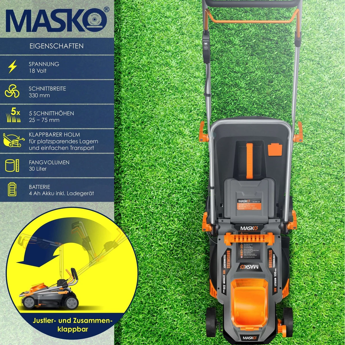 MASKO Akku-Rasenmäher ECO-X10, 33 cm Schnittbreite, 2x 4,0 Ah Akkus 2