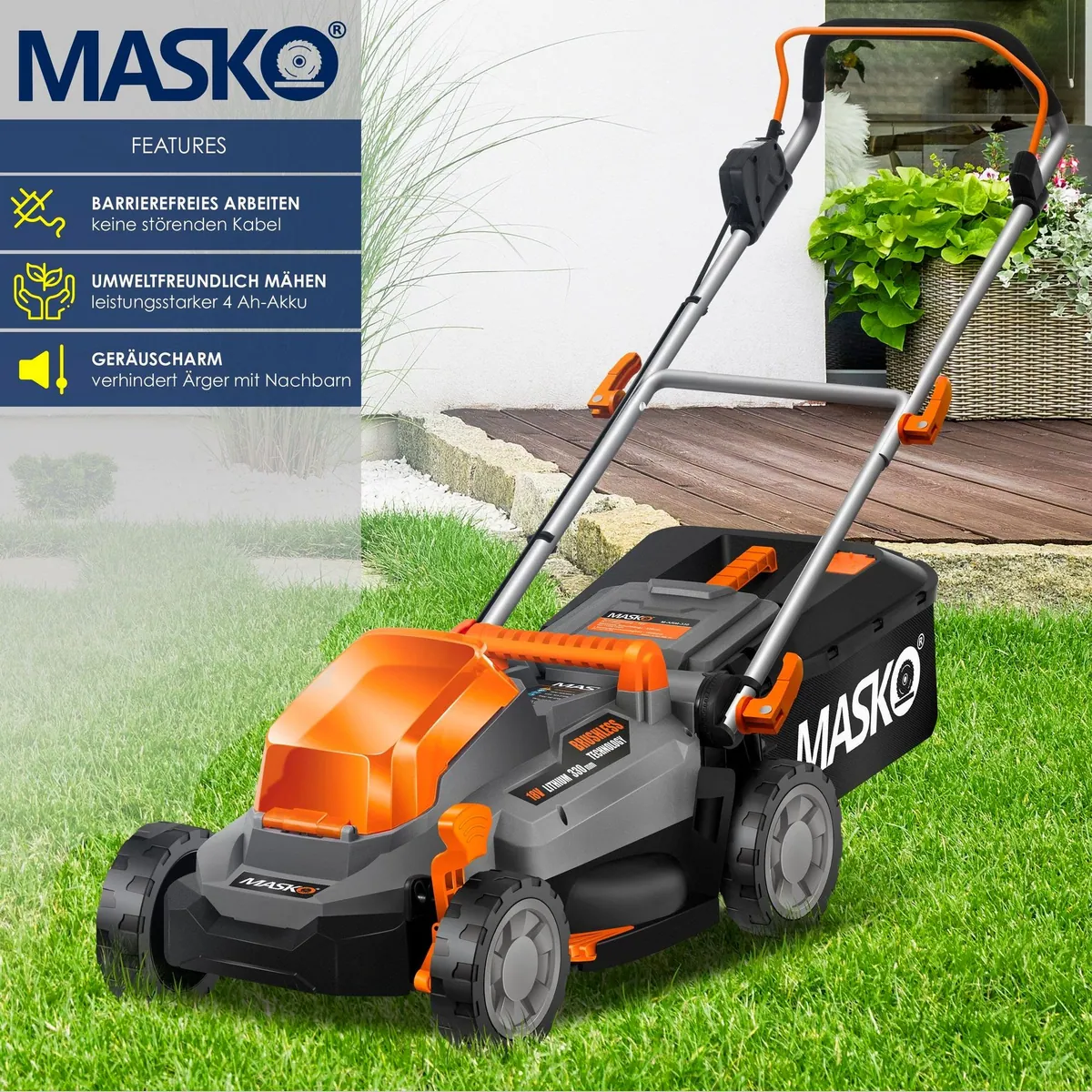 MASKO Akku-Rasenmäher ECO-X10, 33 cm Schnittbreite, 2x 4,0 Ah Akkus 3