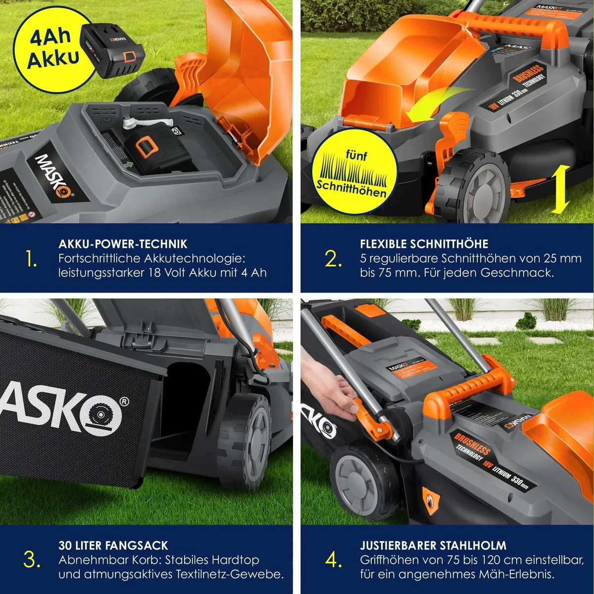 MASKO Akku-Rasenmäher ECO-X10, 33 cm Schnittbreite, 2x 4,0 Ah Akkus 4
