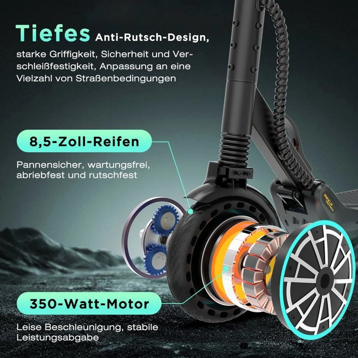 Mega Motion E-Scooter ME5, 350 W Motor, Max. 35 km Reichweite — 20 km/h, ABE, klappbar 3