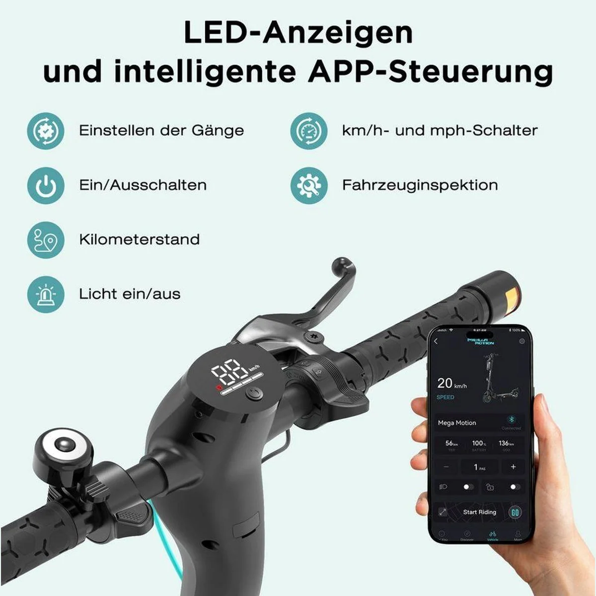 Mega Motion E-Scooter ME5, 350 W Motor, Max. 35 km Reichweite — 20 km/h, ABE, klappbar 5
