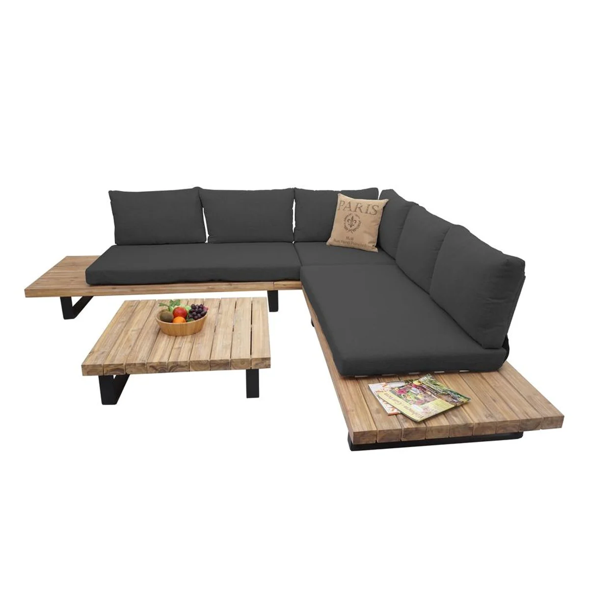 Mendler Garten-Garnitur HWC-H54, 5-Sitzer, Akazienholz, Spun Poly-Bezug 2