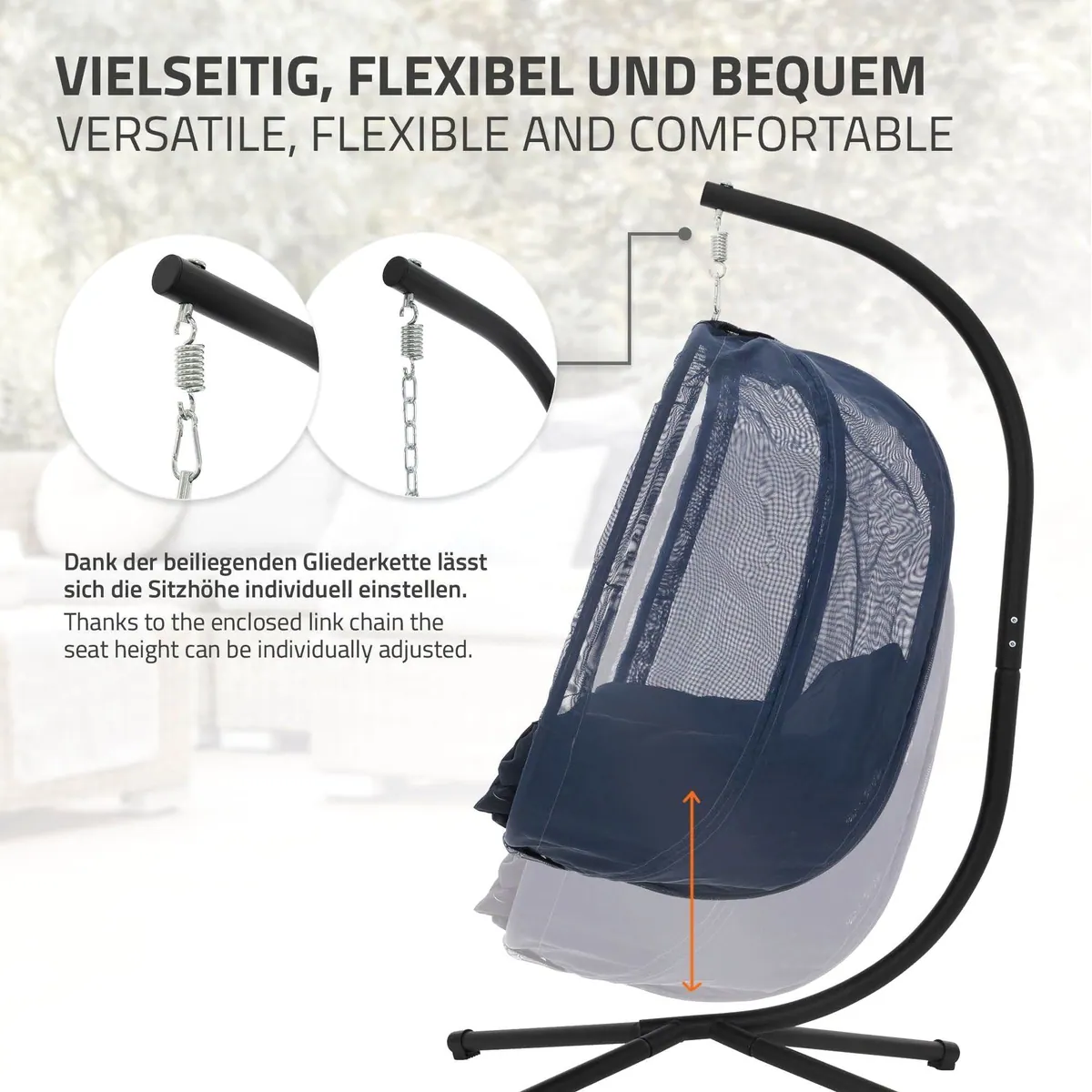 ML-DESIGN Hängesessel mit Gestell, Navyblau, 177 cm hoch, X-förmige Basis 4