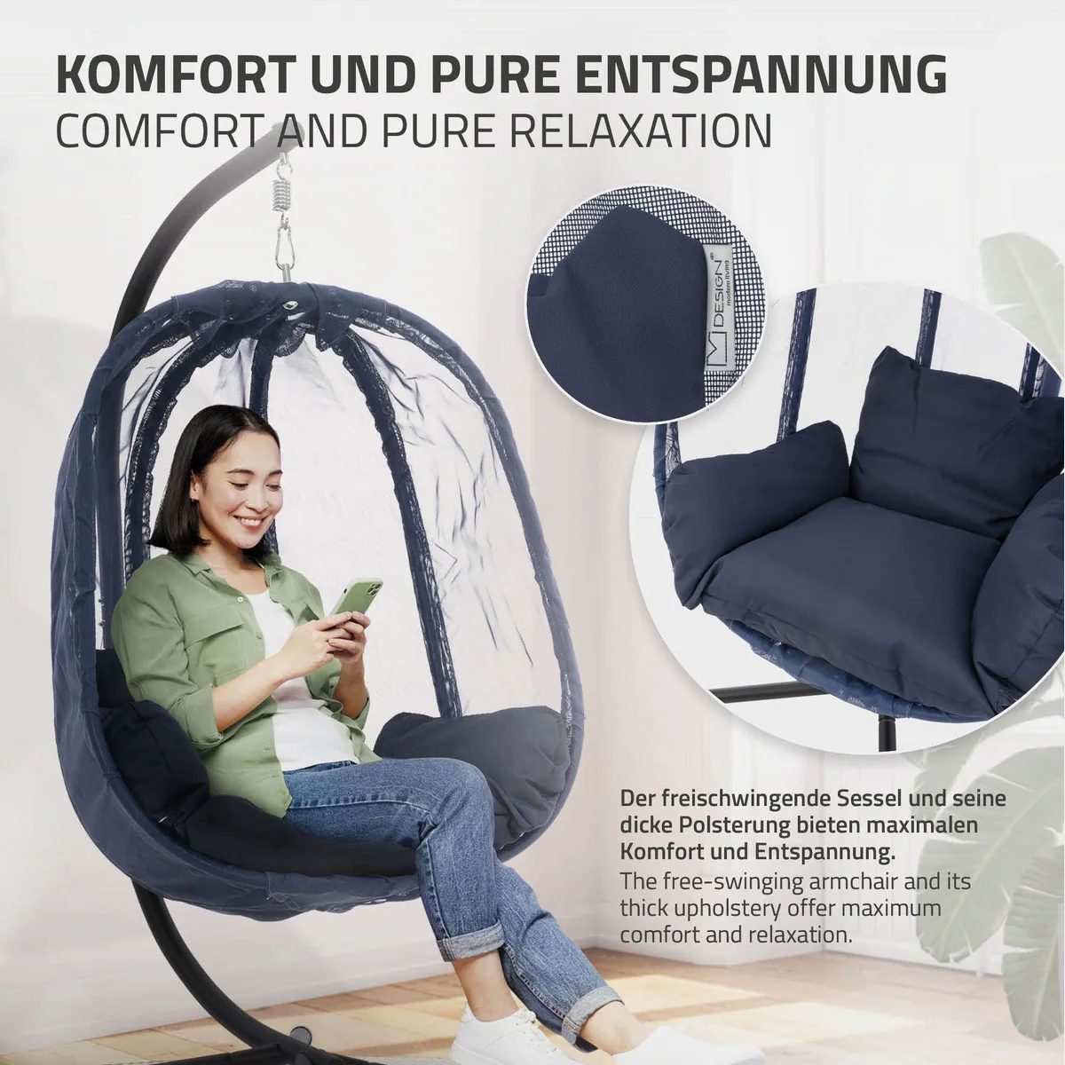 ML-DESIGN Hängesessel mit Gestell, Navyblau, 177 cm hoch, X-förmige Basis 5