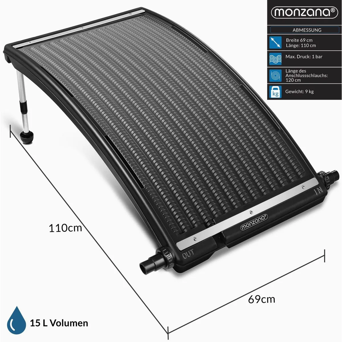 monzana Pool-Solarkollektor, 110x69x14cm, 10.000 L/h, Höhenverstellbar 26-38mm 3