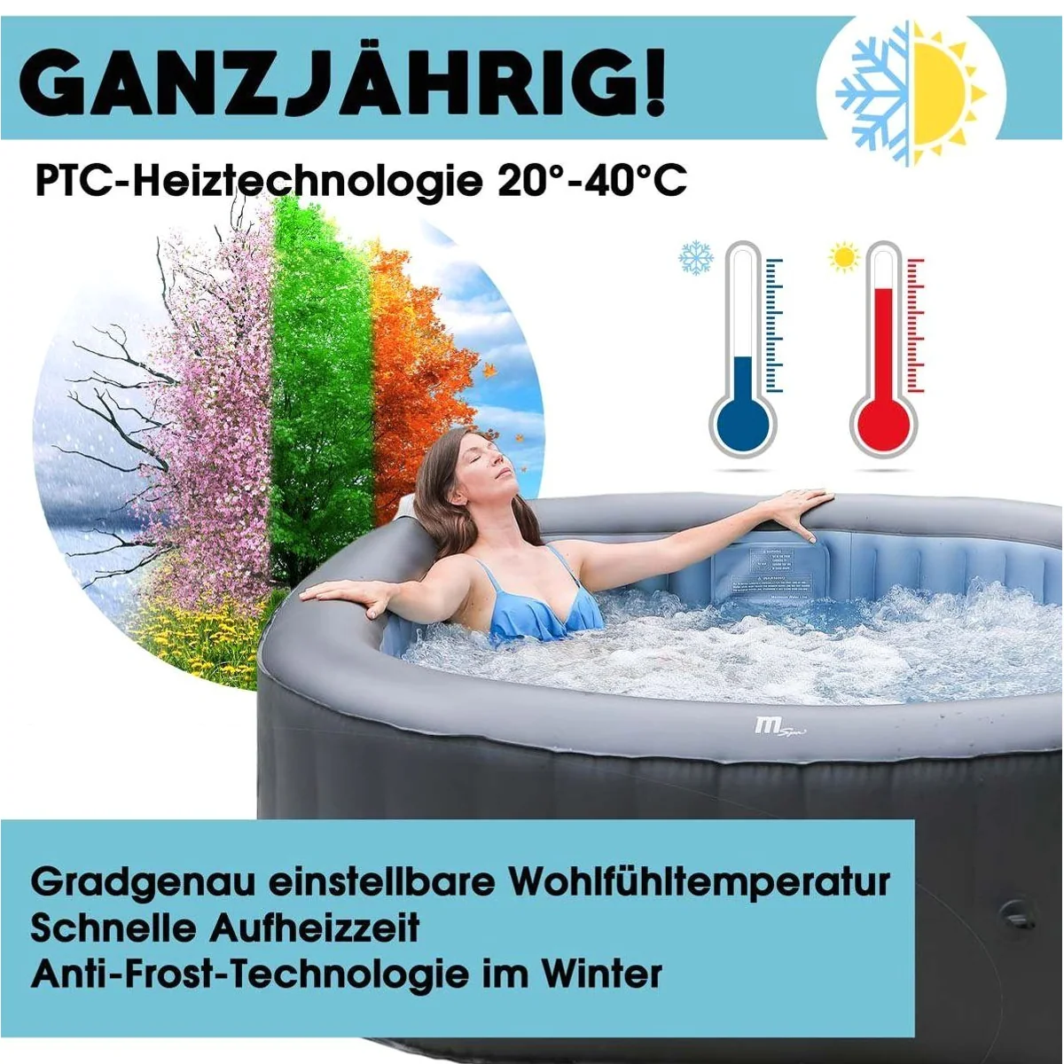 mSpa Tekapo Whirlpool, 4 Personen, 158x158cm — 108 Massagedüsen, UVC-Desinfektionsgenerator, Energiespar-Timer 4