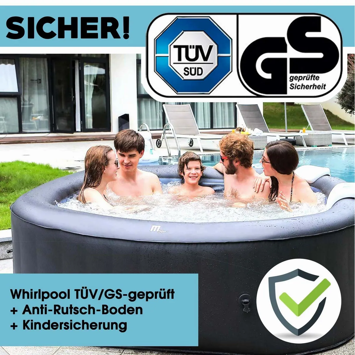 mSpa Tekapo Whirlpool, 4 Personen, 158x158cm — 108 Massagedüsen, UVC-Desinfektionsgenerator, Energiespar-Timer 5