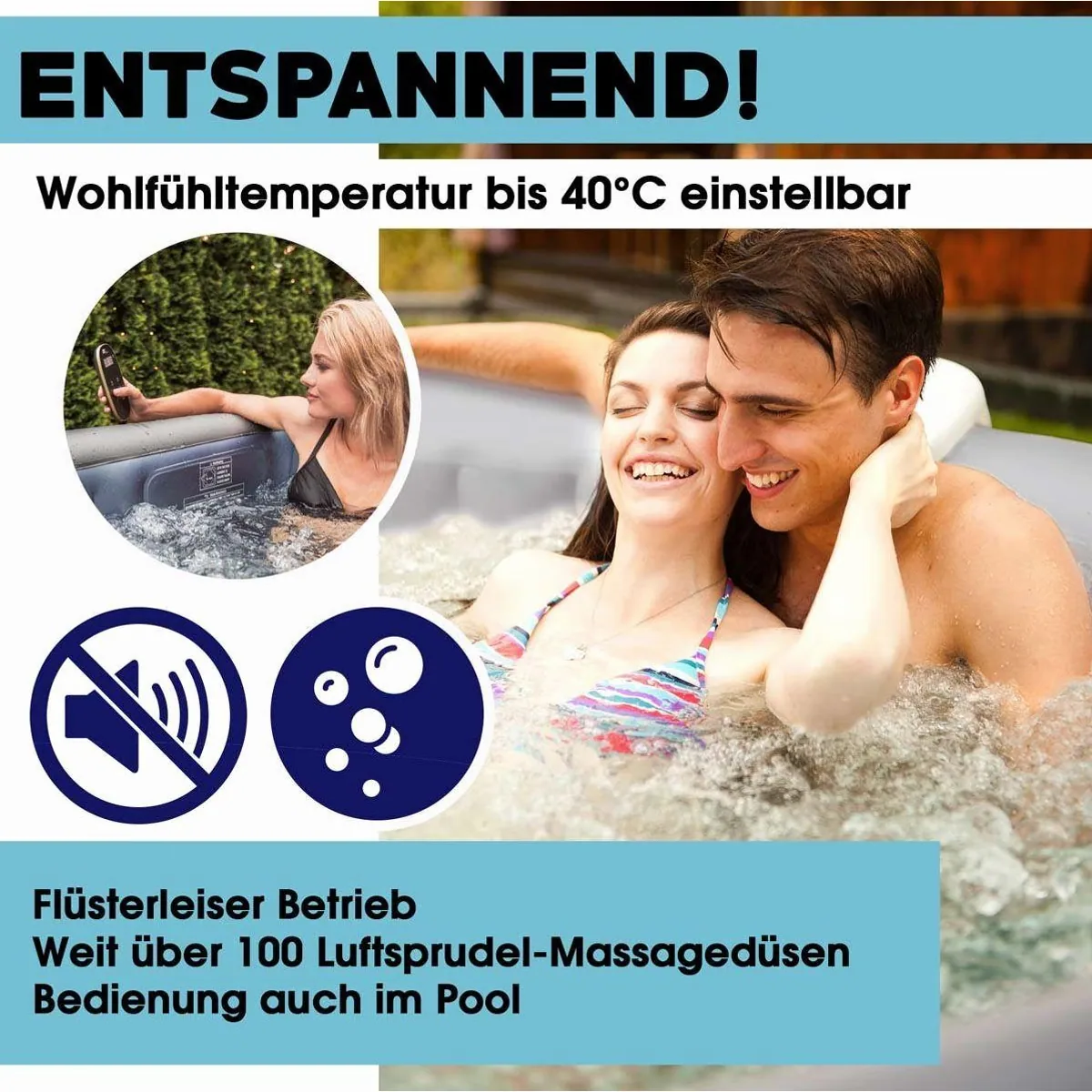 mSpa Tekapo Whirlpool 185x185cm, für 6 Personen, 132 Massagedüsen, UVC-Desinfektions-Generator, Heizfunktion 2
