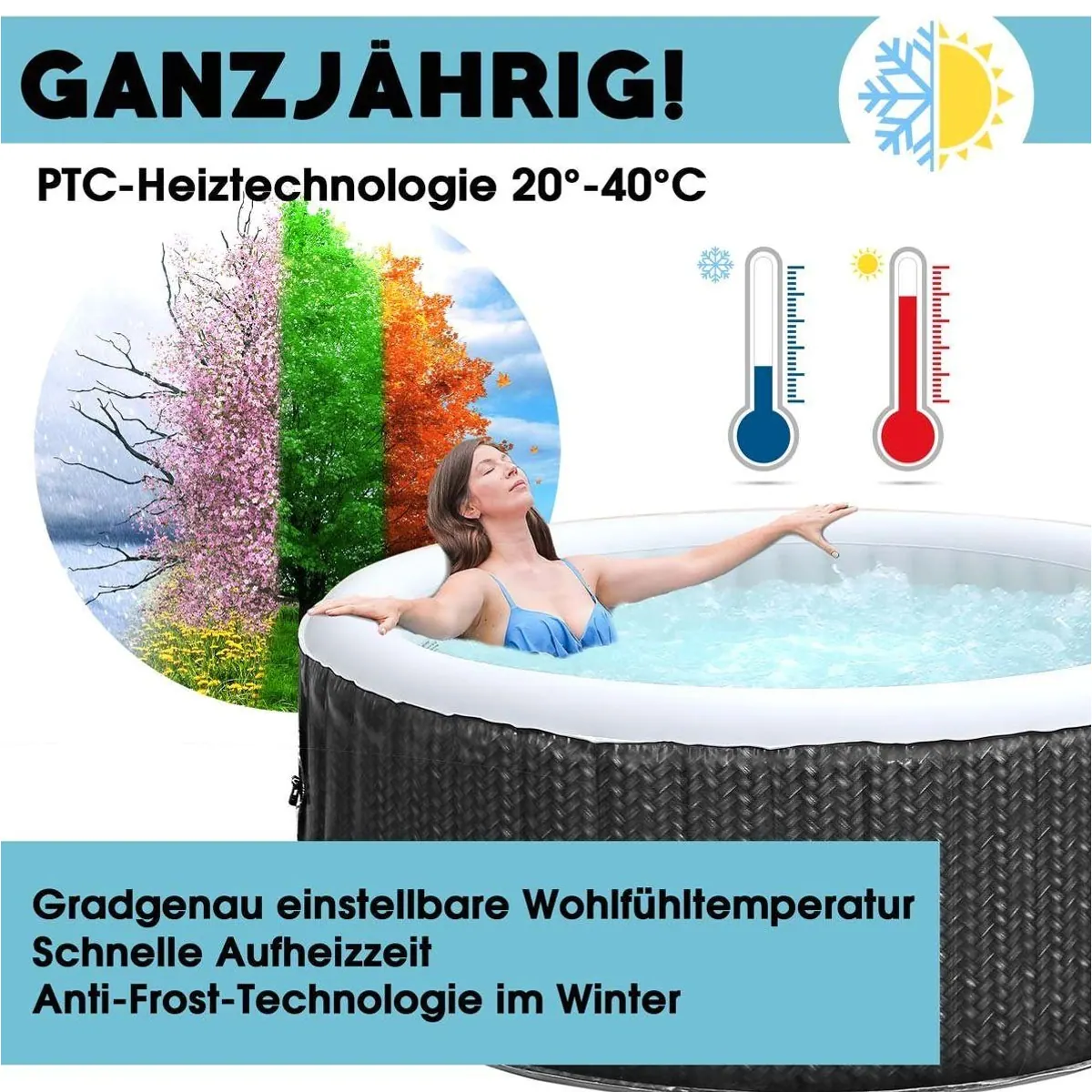 mSpa Ottoman Whirlpool, 6 Personen, Ø204x70cm, 138 Massagedüsen, UVC-Desinfektion 5