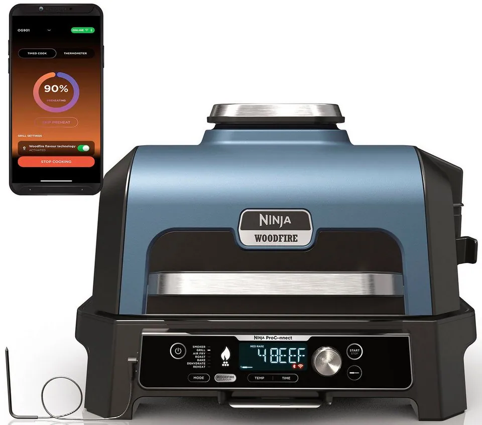 NINJA Tischgrill Woodfire Pro Connect XL, Echtzeitüberwachung, integriertes Thermometer, natürliche Holzpellets 3