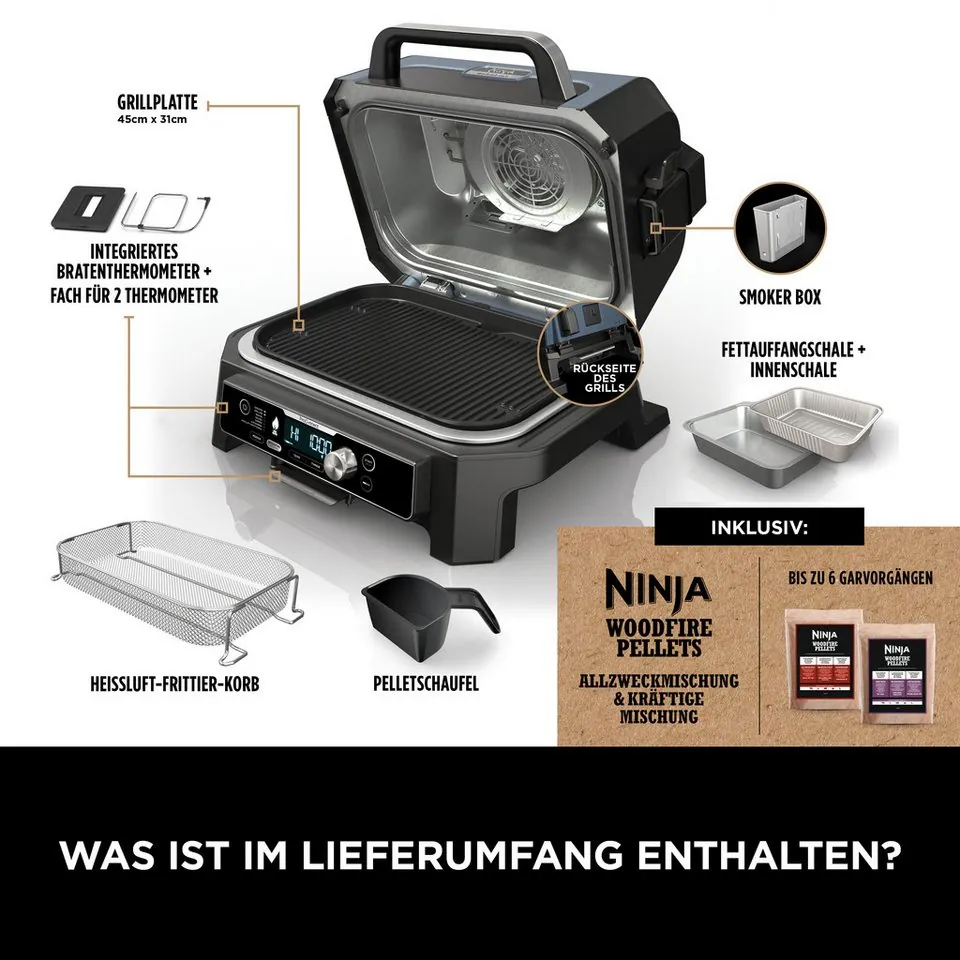 NINJA Tischgrill Woodfire Pro Connect XL, Echtzeitüberwachung, integriertes Thermometer, natürliche Holzpellets 4