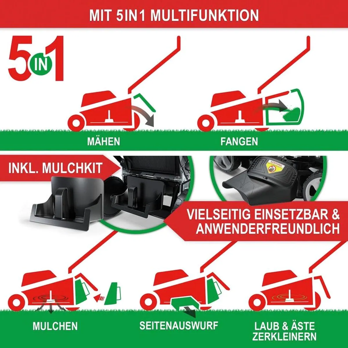 Onbest Tornado X-Cut Benzinrasenmäher, 5in1-Funktion, 6,5 PS, Elektrostart, 53 cm Schnittbreite 5