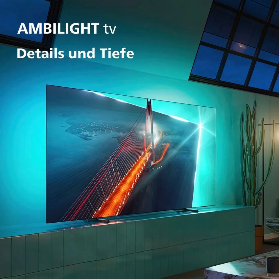 Philips 55OLED708/12 OLED-Fernseher, lebensechtes Bild, Dolby Atmos Sound, Ambilight-Technologie 3