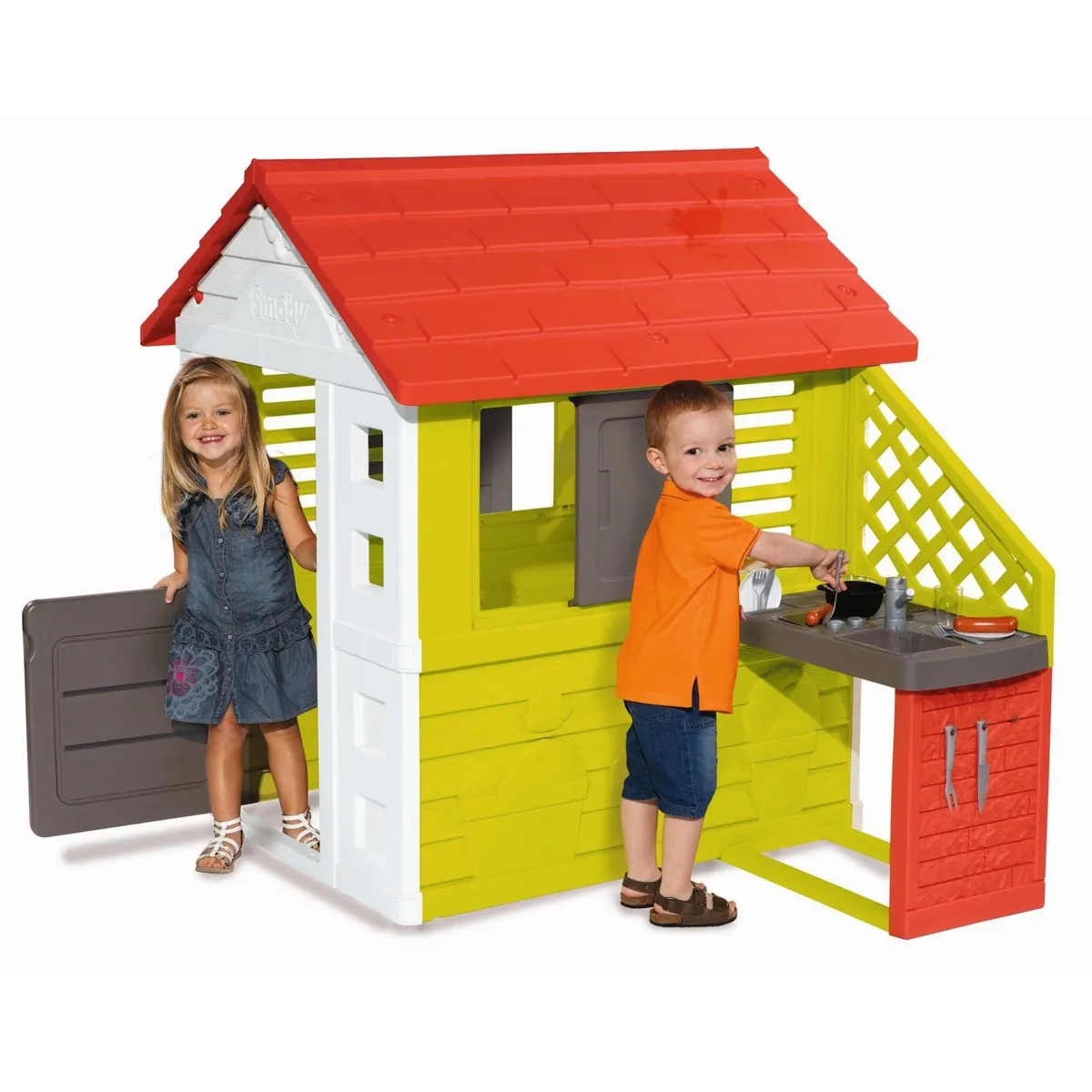 Smoby Spielhaus Natur, UV-beständig, mit Sommerküche — 2 Fenster, stabile Konstruktion, Made in Europe 2