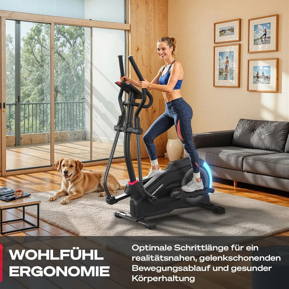 Sportstech CX700 Crosstrainer, integrierte Handpulssensoren, 12 Trainingsprogramme, Tablethalterung 2
