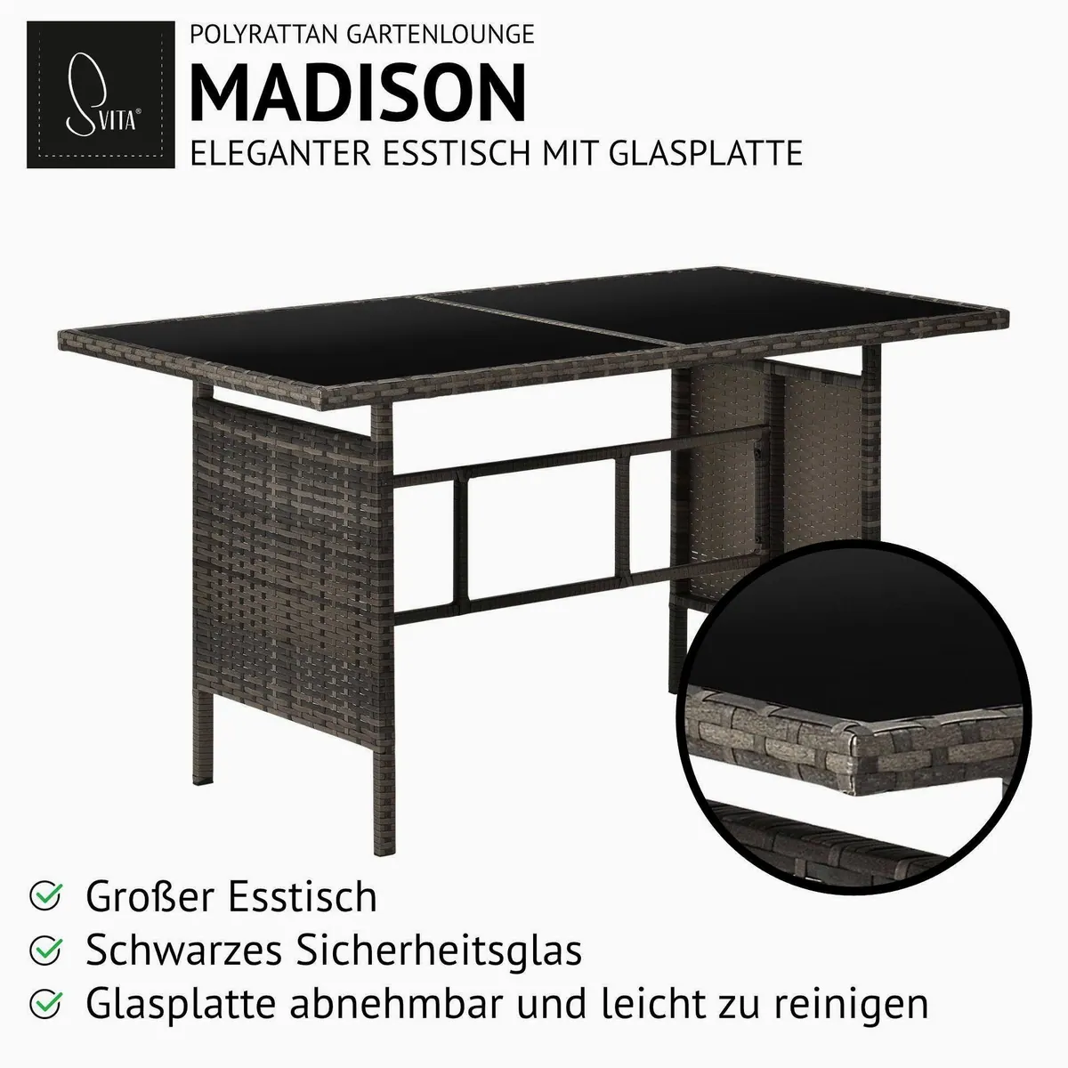 SVITA MADISON Eckbankgruppe, 2-tlg., wetterfest, inkl. Kissen, mit Tisch aus Glas 5