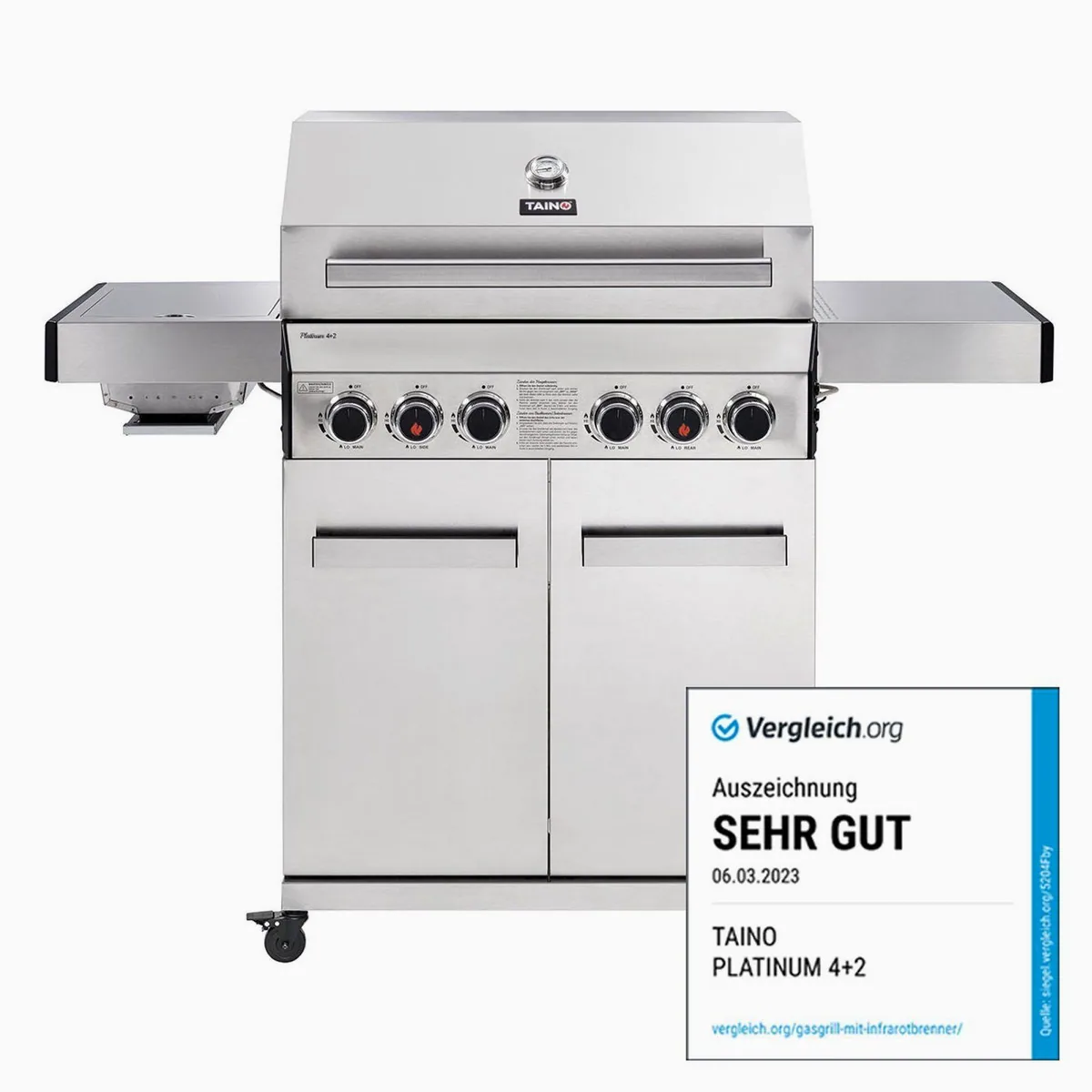 TAINO PLATINUM 4+2 Gasgrill, 20,7 kW Leistung, Keramik Sear-Burner, Edelstahl 2