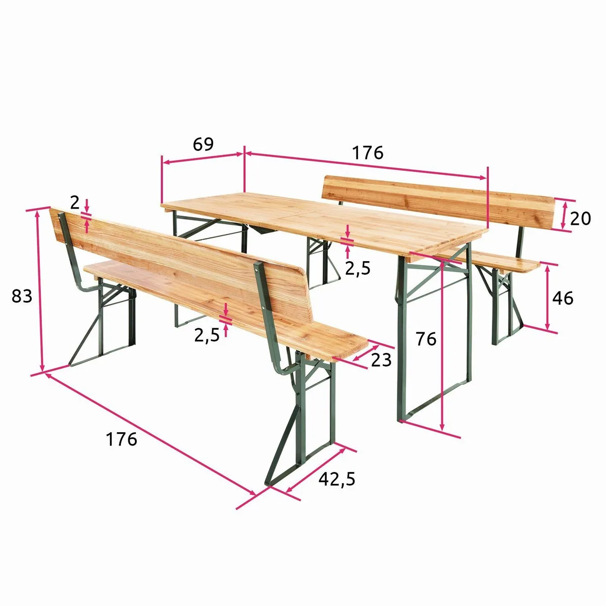 tectake Bierzeltgarnitur 3-tlg., mit Rückenlehne, leicht zu reinigen 5