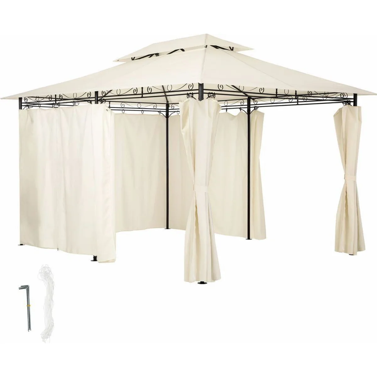 Tectake Luxus Garten Pavillon Emine 4x3m, UV-beständig, inkl. 6 Seitenteile