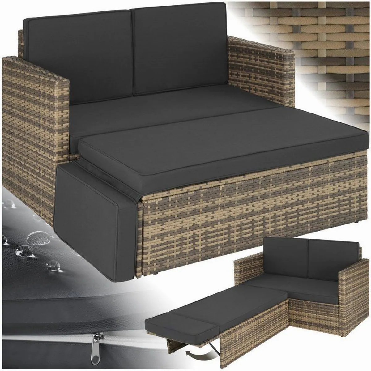 tectake Korfu Rattan Lounge Set, 2-tlg., UV-beständiges Polyrattan