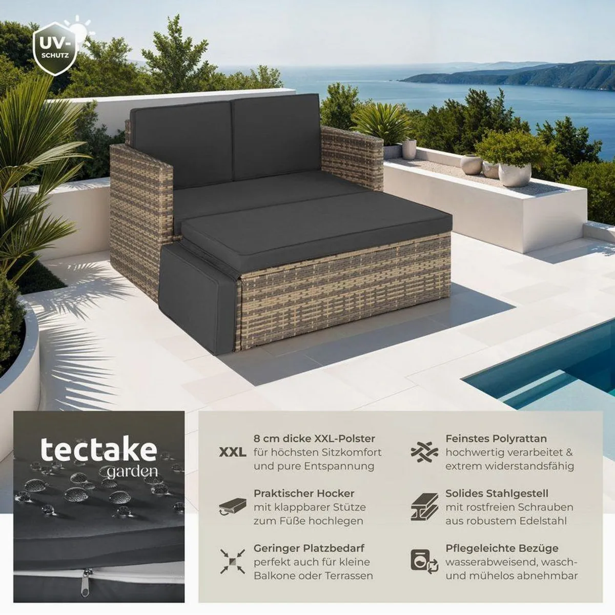 tectake Korfu Rattan Lounge Set, 2-tlg., UV-beständiges Polyrattan 2